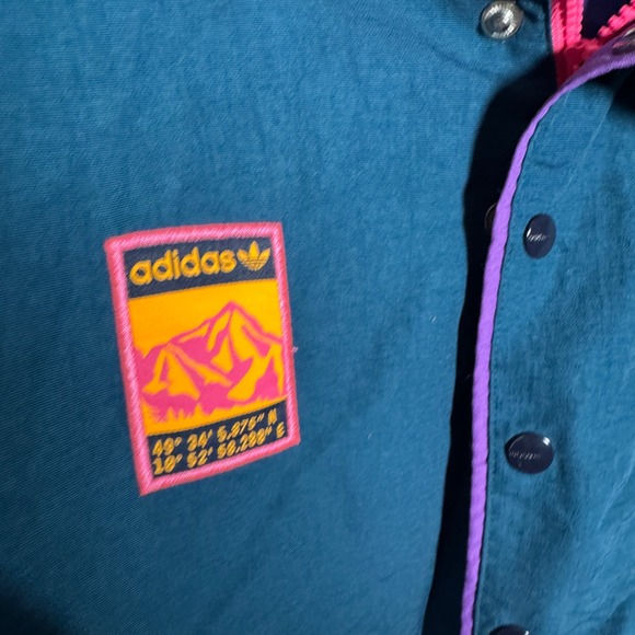 Adidas Color Block Anorak Hooded Jacket Teal Purple Beige Retro Mens Large L - Picture 3 of 9